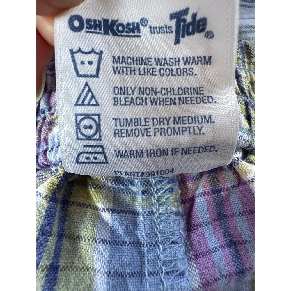 Vintage OshKosh Bgosh Plaid Skort Girls 6X Blue Purple Cotton Floral Embroidered